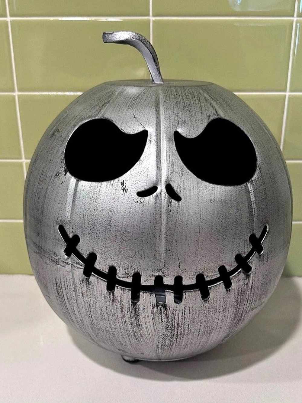 Disney Nightmare Before Christmas Jack Skellington Silver Metal Pumpkin Lantern